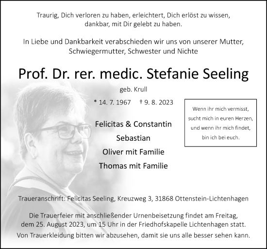 Traueranzeige von Stefanie Seeling von Neue Osnabrücker Zeitung GmbH & Co. KG
