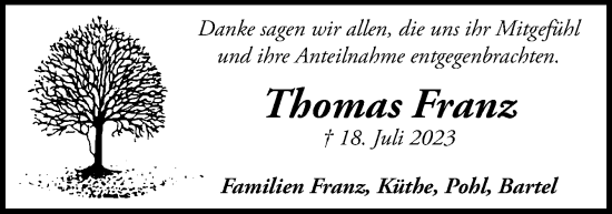 Traueranzeige von Thomas Franz von Neue Osnabrücker Zeitung GmbH & Co. KG