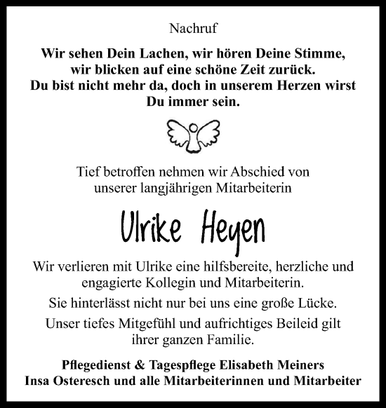 Traueranzeige von Ulrike Heyen von Neue Osnabrücker Zeitung GmbH & Co. KG