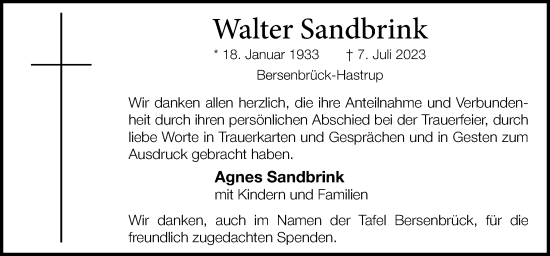 Traueranzeige von Walter Sandbrink von Neue Osnabrücker Zeitung GmbH & Co. KG