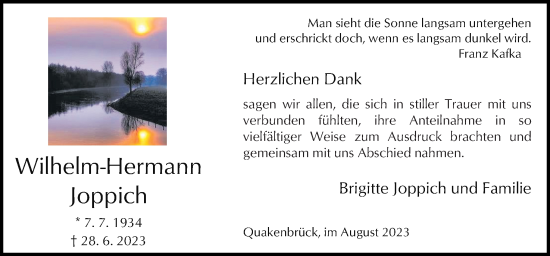 Traueranzeige von Wilhelm-Hermann Joppich von Neue Osnabrücker Zeitung GmbH & Co. KG