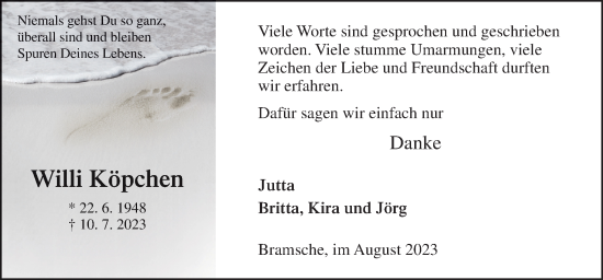 Traueranzeige von Willi Köpchen von Neue Osnabrücker Zeitung GmbH & Co. KG