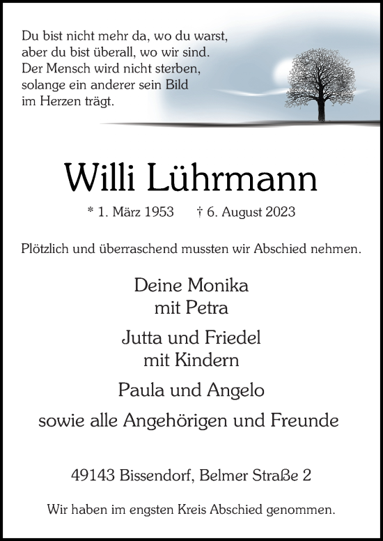Traueranzeige von Willi Lührmann von Neue Osnabrücker Zeitung GmbH & Co. KG