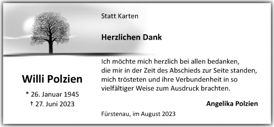 Traueranzeige von Willi Polzien von Neue Osnabrücker Zeitung GmbH & Co. KG