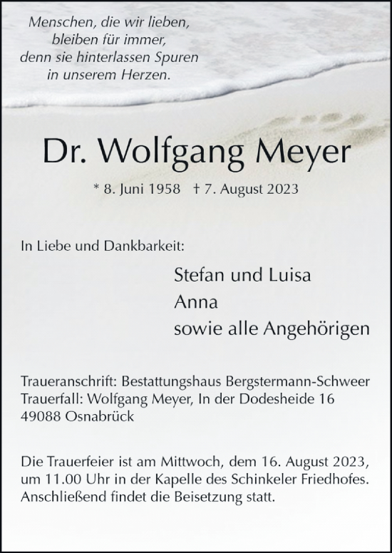 Traueranzeige von Wolfgang Meyer von Neue Osnabrücker Zeitung GmbH & Co. KG