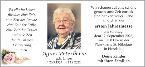 Traueranzeige von Agnes Peterberns von Neue Osnabrücker Zeitung GmbH & Co. KG