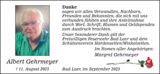 Traueranzeige von Albert Gehrmeyer von Neue Osnabrücker Zeitung GmbH & Co. KG