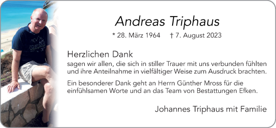 Traueranzeige von Andreas Triphaus von Neue Osnabrücker Zeitung GmbH & Co. KG