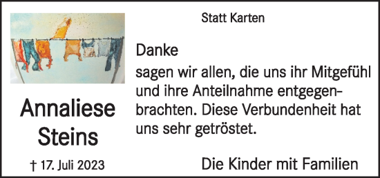 Traueranzeige von Annaliese Steins von Neue Osnabrücker Zeitung GmbH & Co. KG