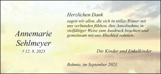 Traueranzeige von Annemarie Sehlmeyer von Neue Osnabrücker Zeitung GmbH & Co. KG