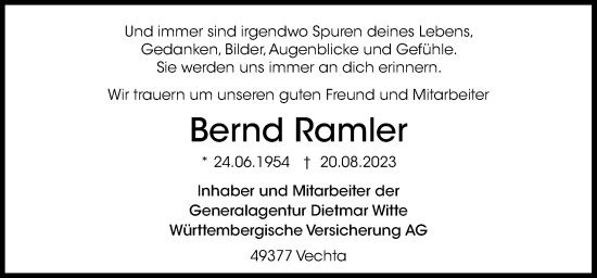 Traueranzeige von Bernd Ramler von Neue Osnabrücker Zeitung GmbH & Co. KG