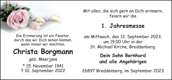 Traueranzeige von Christa Borgmann von Neue Osnabrücker Zeitung GmbH & Co. KG