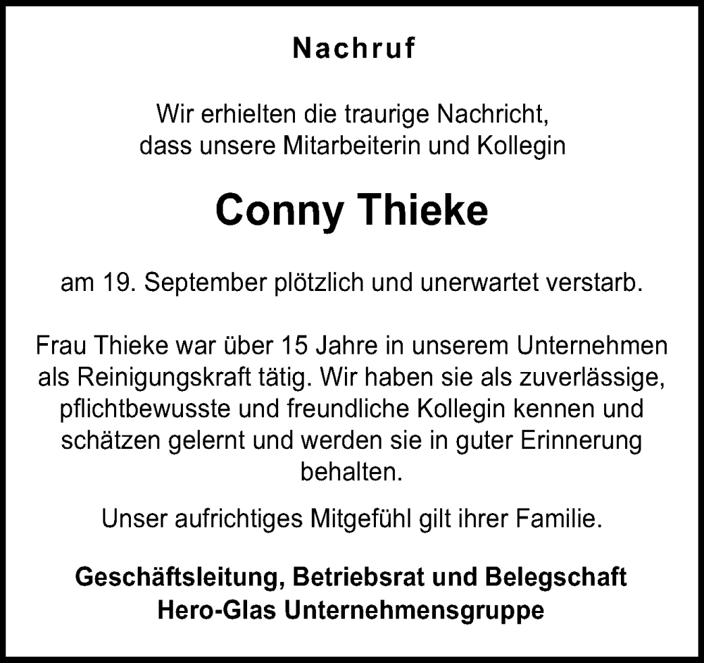  Traueranzeige für Conny Thieke vom 29.09.2023 aus Neue Osnabrücker Zeitung GmbH & Co. KG