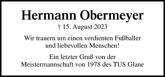 Traueranzeige von Hermann Obermeyer von Neue Osnabrücker Zeitung GmbH & Co. KG