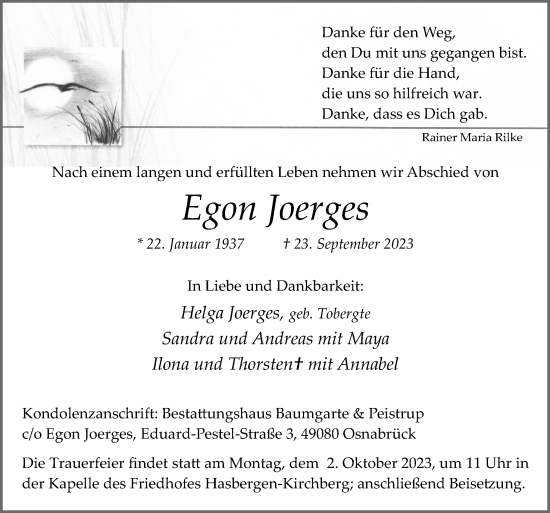 Traueranzeige von Egon Joerges von Neue Osnabrücker Zeitung GmbH & Co. KG