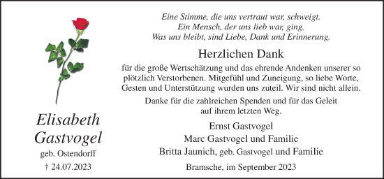 Traueranzeige von Elisabeth Gastvogel von Neue Osnabrücker Zeitung GmbH & Co. KG