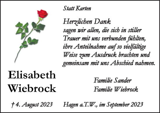 Traueranzeige von Elisabeth Wiebrock von Neue Osnabrücker Zeitung GmbH & Co. KG