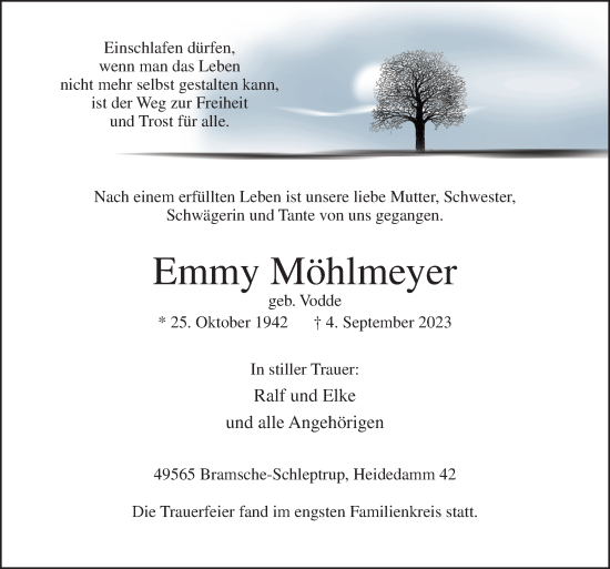 Traueranzeige von Emmy Möhlmeyer von Neue Osnabrücker Zeitung GmbH & Co. KG