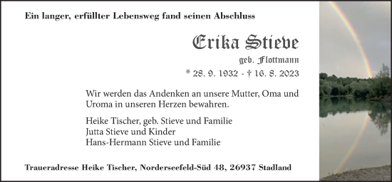 Traueranzeige von Erika Stieve von Neue Osnabrücker Zeitung GmbH & Co. KG
