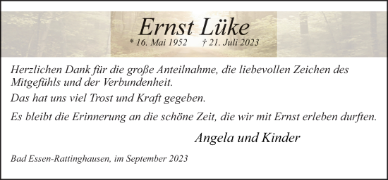 Traueranzeige von Ernst Lüke von Neue Osnabrücker Zeitung GmbH & Co. KG