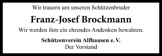 Traueranzeige von Franz-Josef Brockmann von Neue Osnabrücker Zeitung GmbH & Co. KG