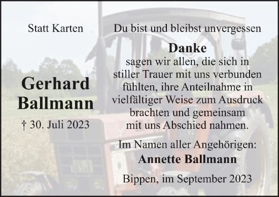 Traueranzeige von Gerhard Ballmann von Neue Osnabrücker Zeitung GmbH & Co. KG