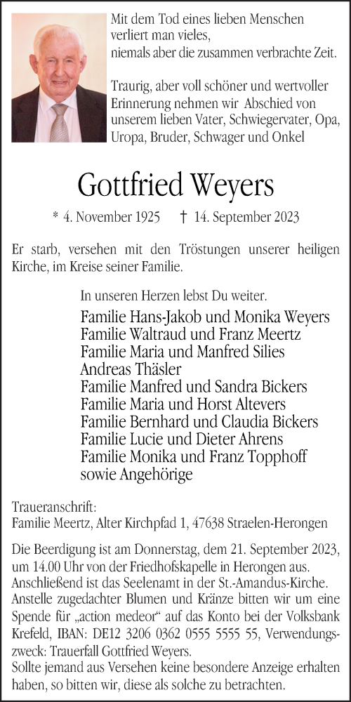 Traueranzeige von Gottfried Weyers von Neue Osnabrücker Zeitung GmbH & Co. KG