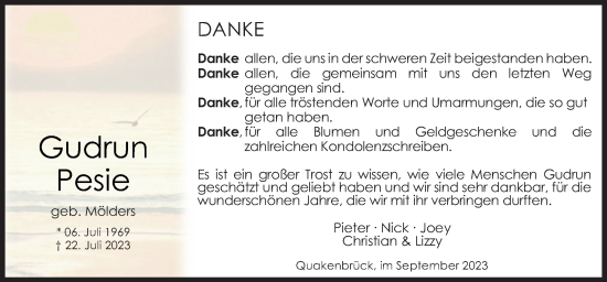 Traueranzeige von Gudrun Pesie von Neue Osnabrücker Zeitung GmbH & Co. KG