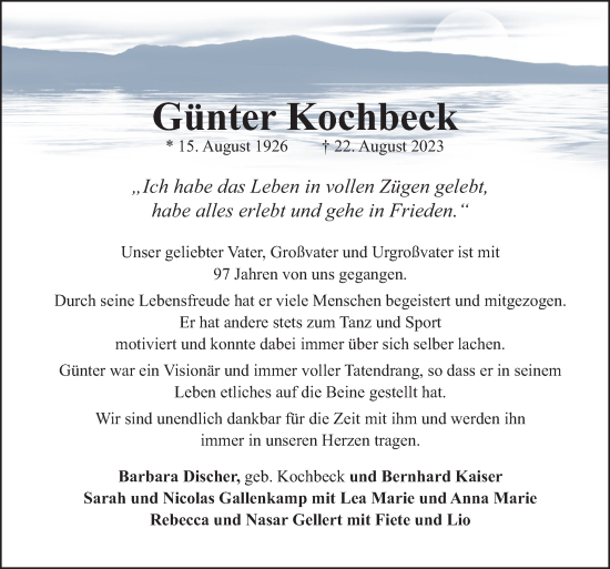 Traueranzeige von Günter Kochbeck von Neue Osnabrücker Zeitung GmbH & Co. KG