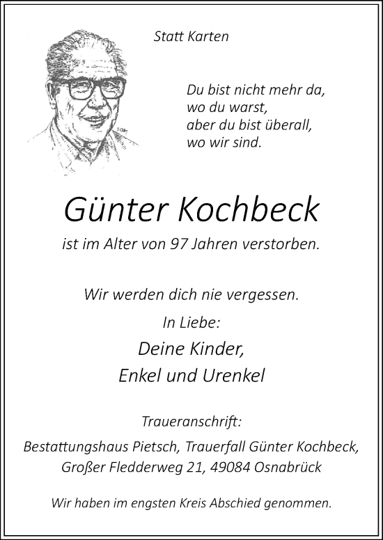 Traueranzeige von Günter Kochbeck von Neue Osnabrücker Zeitung GmbH & Co. KG