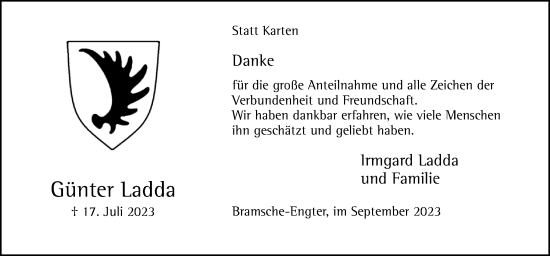 Traueranzeige von Günter Ladda von Neue Osnabrücker Zeitung GmbH & Co. KG