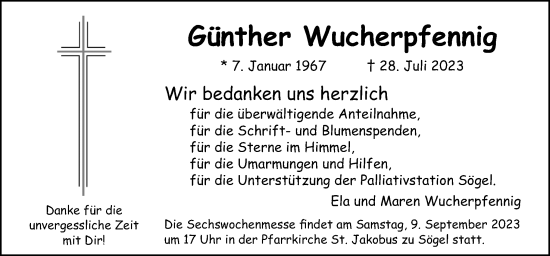 Traueranzeige von Günther Wucherpfennig von Neue Osnabrücker Zeitung GmbH & Co. KG