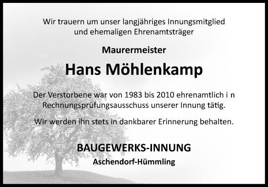 Traueranzeige von Hans Möhlenkamp von Neue Osnabrücker Zeitung GmbH & Co. KG