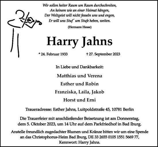 Traueranzeige von Harry Jahns von Neue Osnabrücker Zeitung GmbH & Co. KG