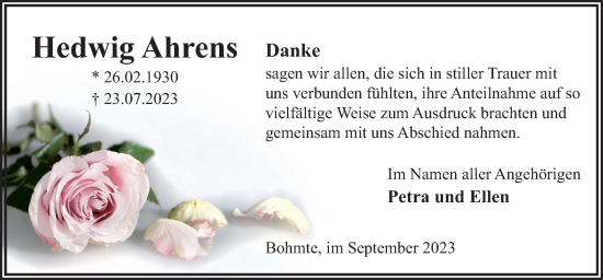 Traueranzeige von Hedwig Ahrens von Neue Osnabrücker Zeitung GmbH & Co. KG