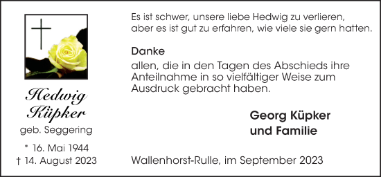 Traueranzeige von Hedwig Küpker von Neue Osnabrücker Zeitung GmbH & Co. KG