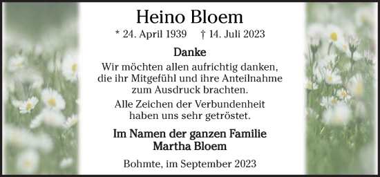 Traueranzeige von Heino Bloem von Neue Osnabrücker Zeitung GmbH & Co. KG