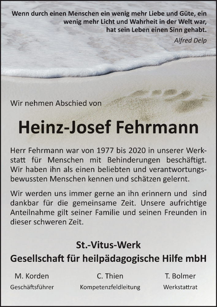  Traueranzeige für Heinz-Josef Fehrmann vom 22.09.2023 aus Neue Osnabrücker Zeitung GmbH & Co. KG