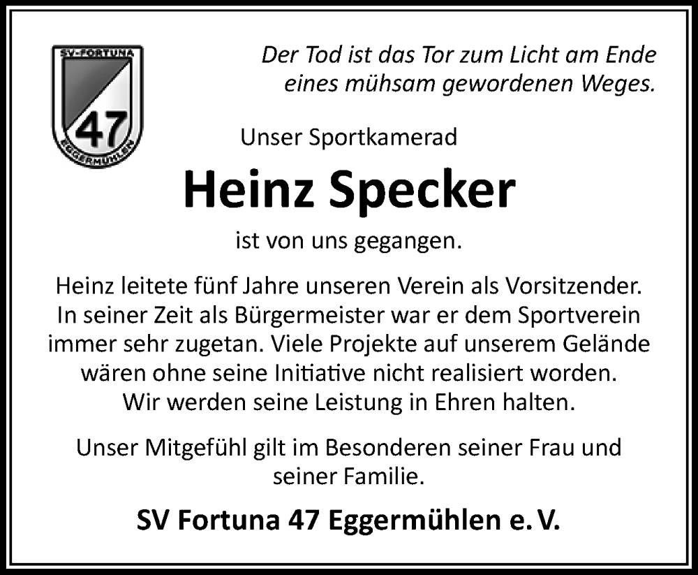  Traueranzeige für Heinz Specker vom 09.09.2023 aus Neue Osnabrücker Zeitung GmbH & Co. KG