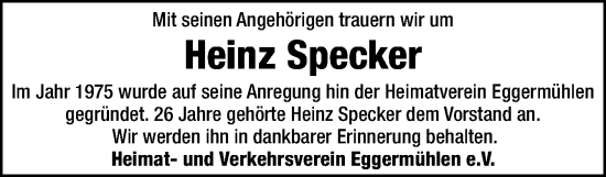 Traueranzeige von Heinz Specker von Neue Osnabrücker Zeitung GmbH & Co. KG