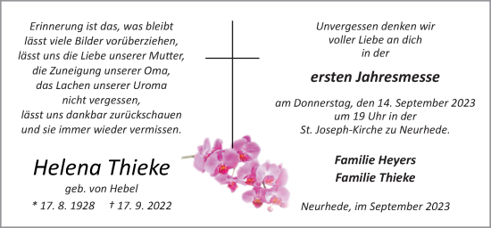 Traueranzeige von Helena Thieke von Neue Osnabrücker Zeitung GmbH & Co. KG