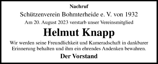 Traueranzeige von Helmut Knapp von Neue Osnabrücker Zeitung GmbH & Co. KG