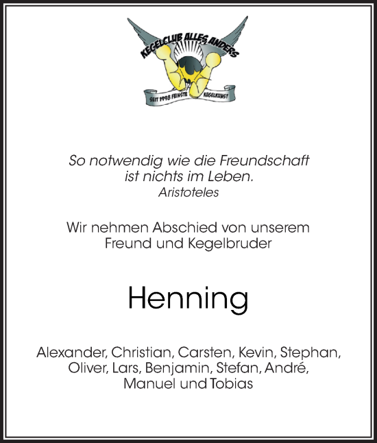 Traueranzeige von Henning Niemann von Neue Osnabrücker Zeitung GmbH & Co. KG