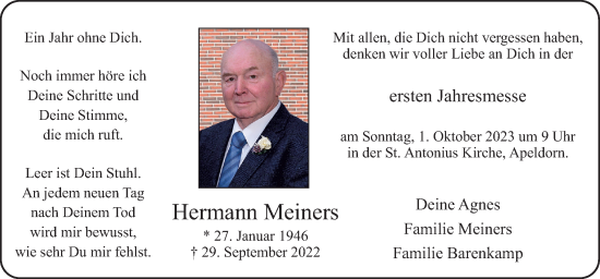 Traueranzeige von Hermann Meiners von Neue Osnabrücker Zeitung GmbH & Co. KG