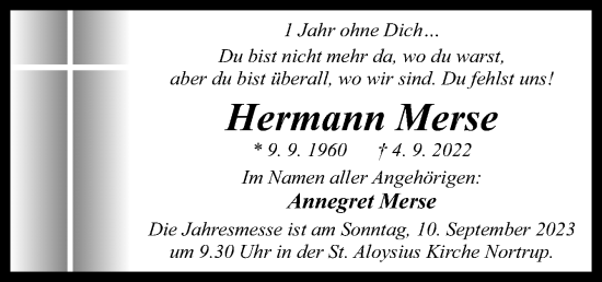 Traueranzeige von Hermann Merse von Neue Osnabrücker Zeitung GmbH & Co. KG