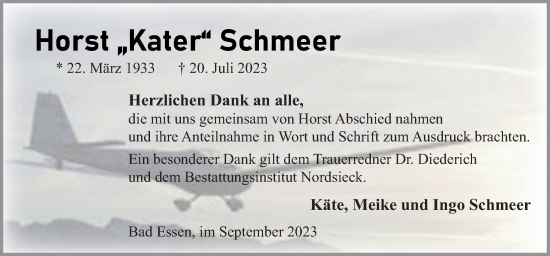 Traueranzeige von Horst Schmeer von Neue Osnabrücker Zeitung GmbH & Co. KG