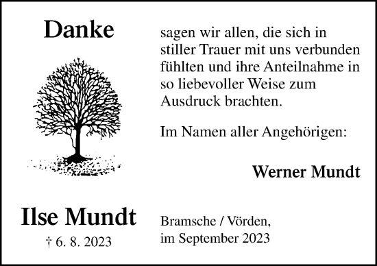 Traueranzeige von Ilse Mundt von Neue Osnabrücker Zeitung GmbH & Co. KG