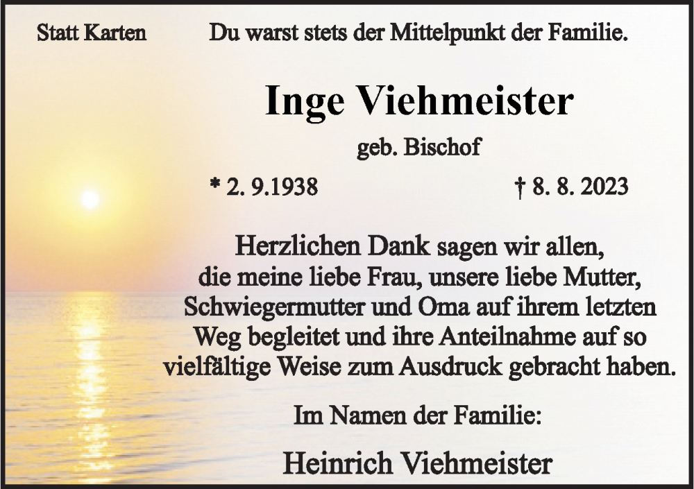  Traueranzeige für Inge Viehmeister vom 30.09.2023 aus Neue Osnabrücker Zeitung GmbH & Co. KG