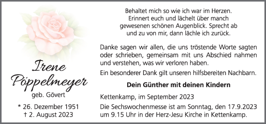 Traueranzeige von Irene Pöppelmeyer von Neue Osnabrücker Zeitung GmbH & Co. KG