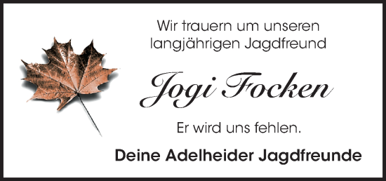 Traueranzeige von Jogi Focken von DK Medien GmbH & Co. KG